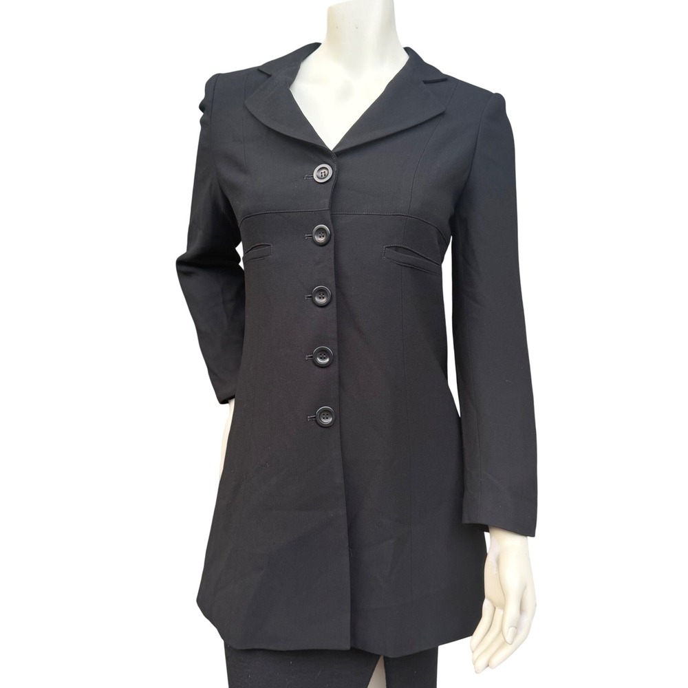 Bebe Longline Blazer Jacket Vneck Black Tailored Office Siren 90s Vintage Size 4